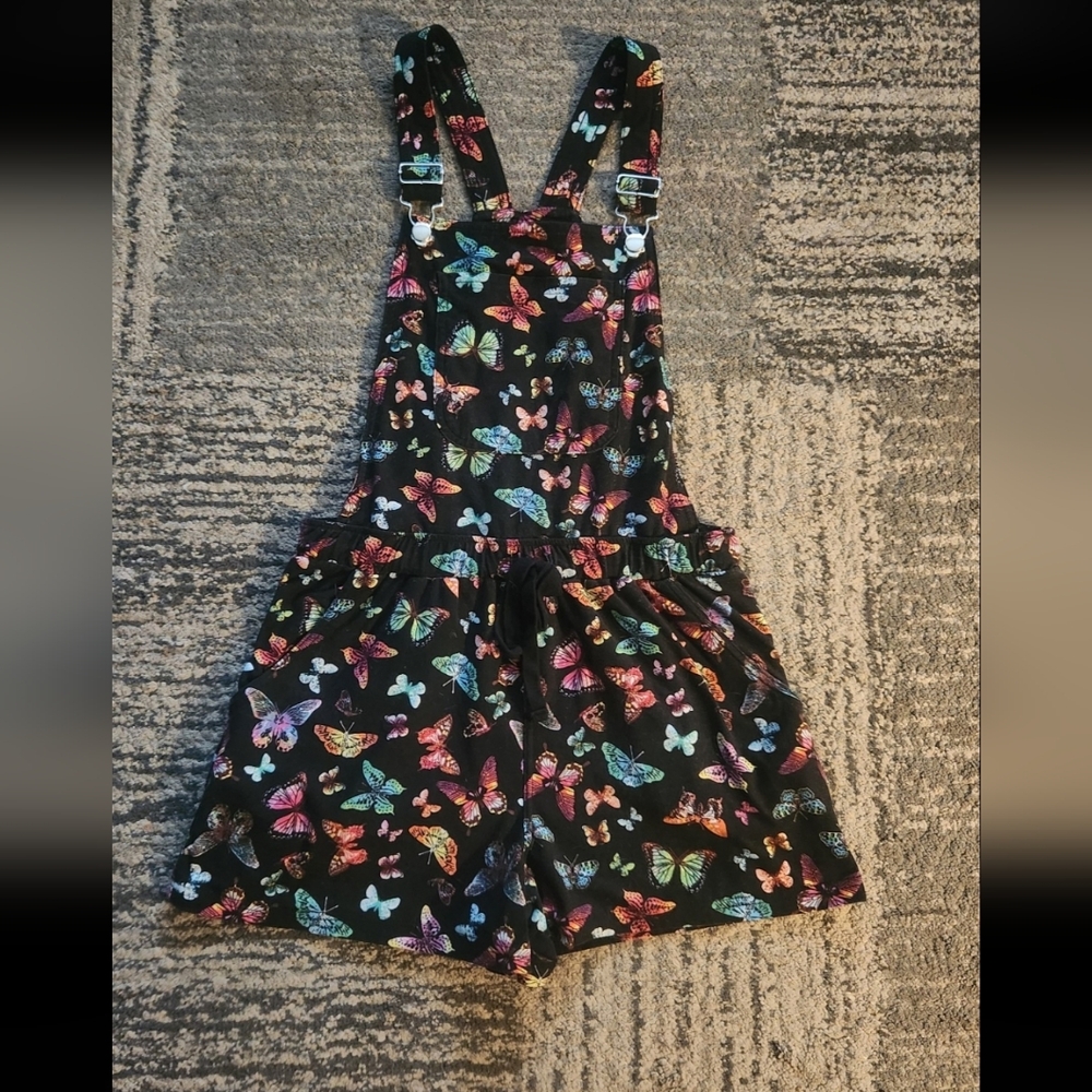 No Boundaries Black Overalls with Butterfly Design